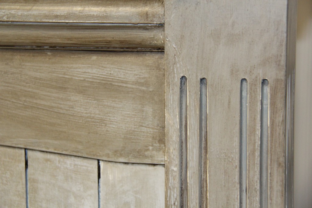 getting Restoration Hardware distressed wood finish close up headboard