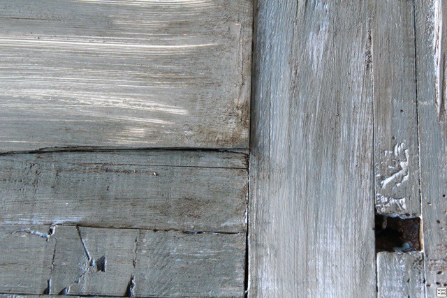 close up of Restoration Hardware wood finish on vintage door