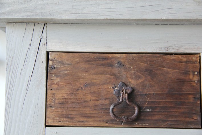 Annie Sloan French Linen painted table with dark wax drawer front
