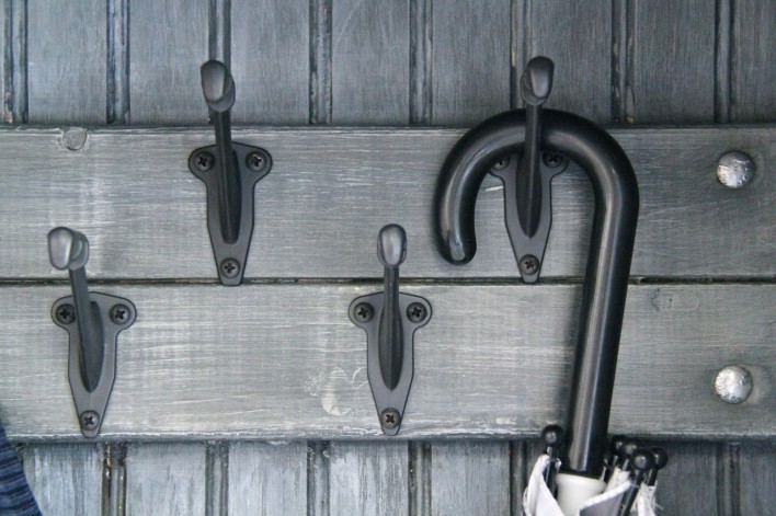 rustic mud room hooks close up
