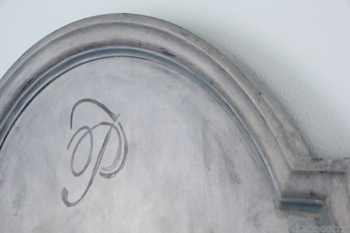 Annie Sloan painted headboard Swedish Gustavian detail